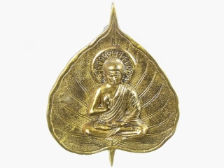 Buddha z kovu v listu – 20 cm
